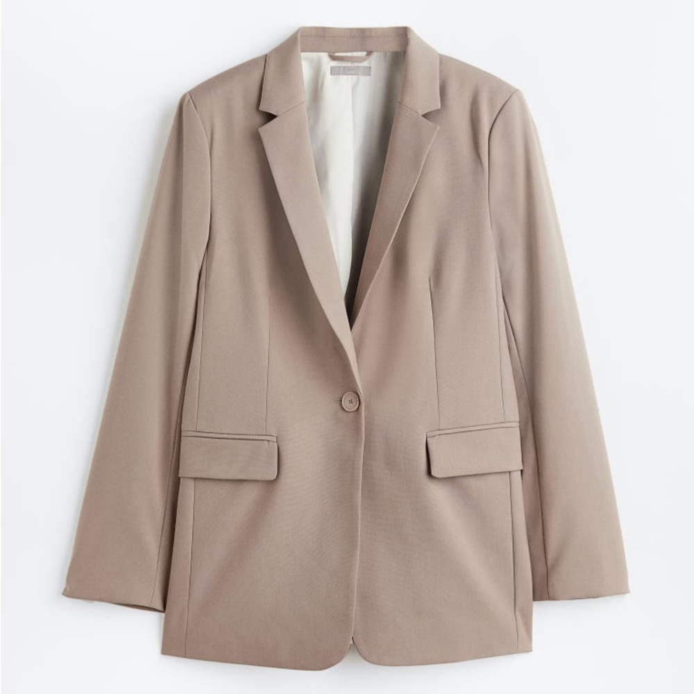 Oversized taupe single-breasted blazer